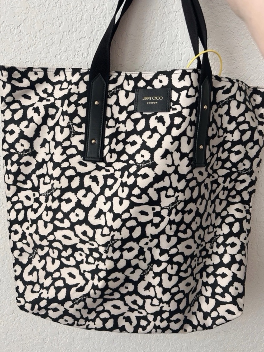 Jimmy Choo Black and Cream Leopard-Print Tote